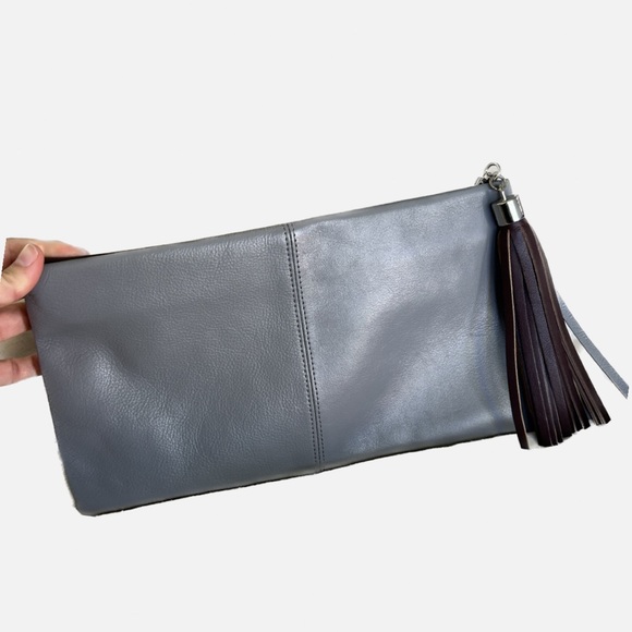 Halogen Gray and Eggplant Leather Clutch - Picture 1 of 5